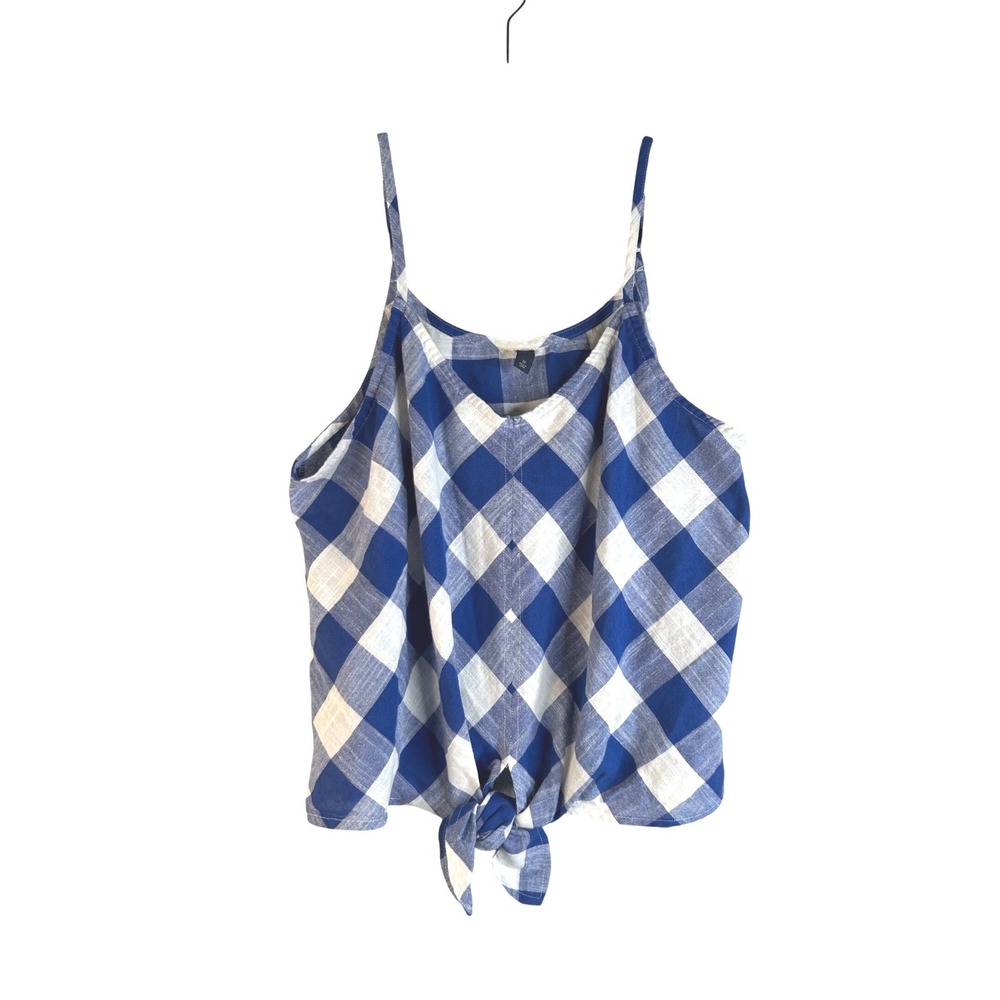 Gap Women's Blue Gingham Plaid Tie Front Summer Camisole Tank Top Size 1X